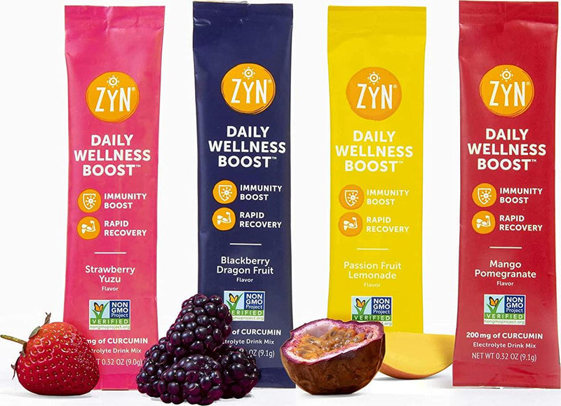 ZYN - Daily Wellness Drink Mix Variety Packets of 24 for Immune Boost, Rapid Recovery, Gut Health, Healing Hydration, Electrolyte Drink Mix, Curcumin Turmeric with Piperine, Low Sugar
