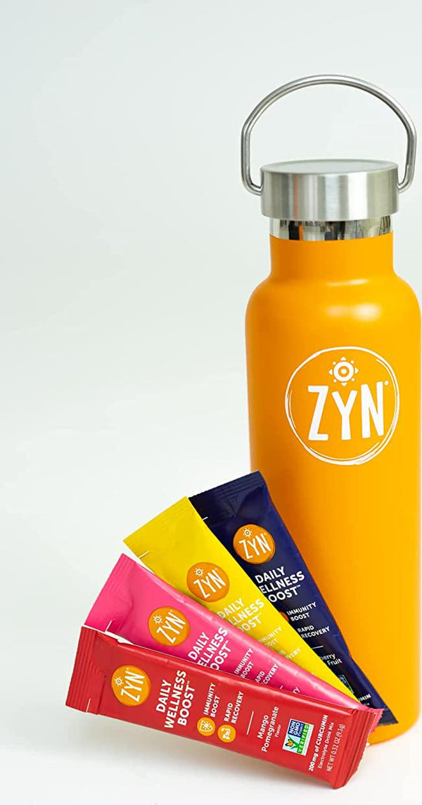 ZYN Premium Reusable Water Bottles (20 Oz) + Drink Mix Variety Packets