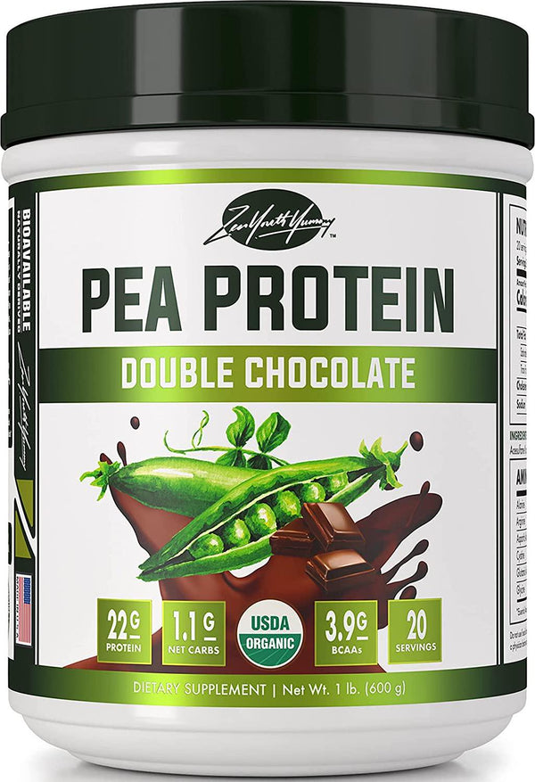 ZYY Flavored Organic Hydrolyzed Vegan Pea Protein Powder - All Natural Canada Grown Peas, Easy to Digest, Dairy Free, Gluten Free, Soy Free, Sugar Free, Non-GMO with BCAA - Chocolate Flavor