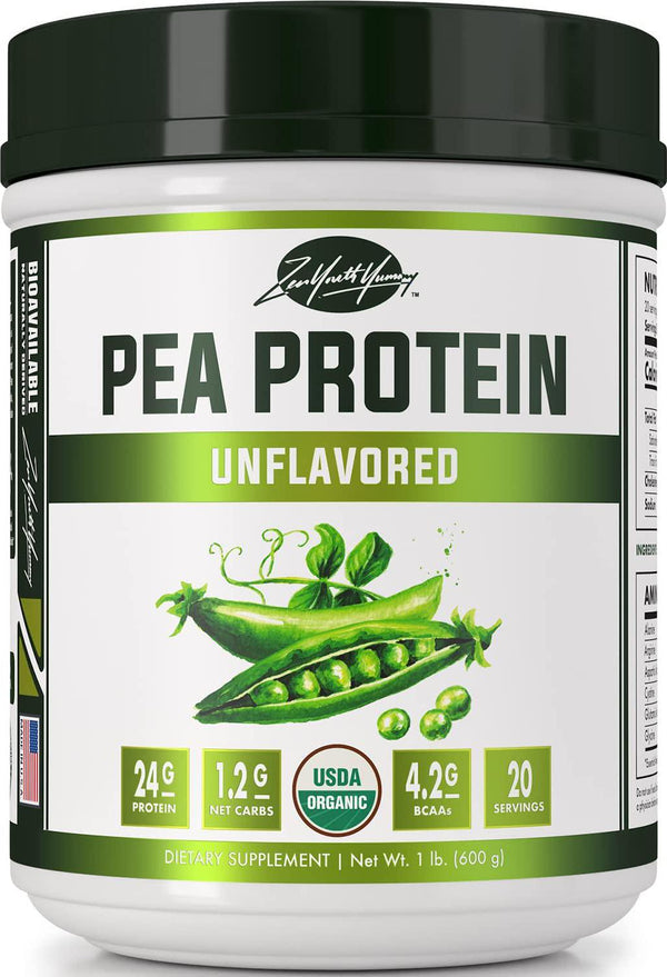ZYY Pure Organic Hydrolyzed Vegan Pea Protein Powder - Easy to Digest, Unsweetened, Natural Unflavored, Dairy Free, Gluten Free, Soy Free, Sugar Free, Non-GMO with BCAA