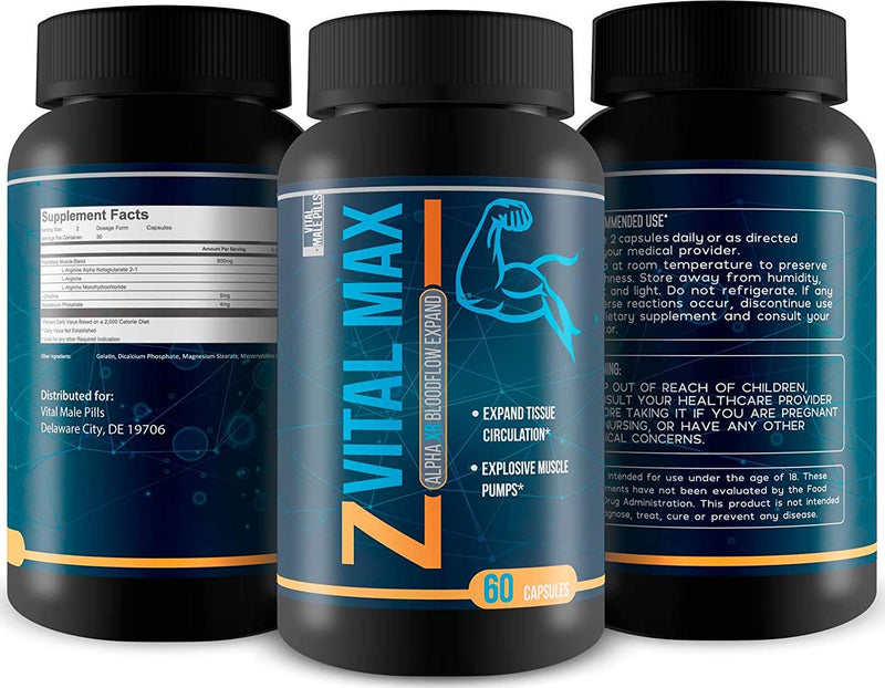 Z Vital Max N02 - Alpha XR Bloodflow Expand - Expand Veins and Tissues with Increased Blood Flow - Made with potently sourced L-Argenine a Natural vasodialator - Great for preworkout or pre Activity