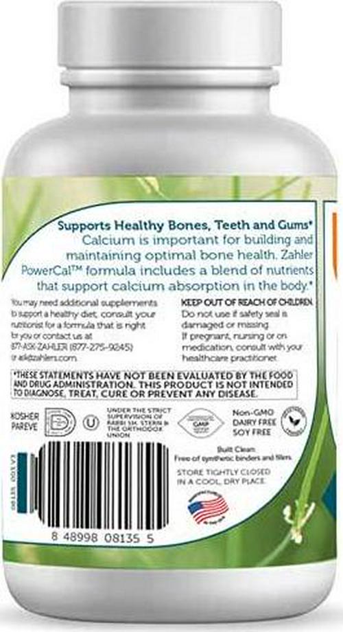 Zahler PowerCal, Calcium Supplement with Vitamin D, Promotes Healthy Bones Teeth and Gums, Certified Kosher, 180 Capsules