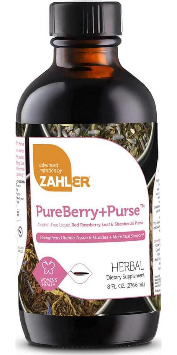Zahler PureBerry+Purse, Liquid Raspberry Leaf and Sheperd&#039;s Purse, Strengthens Uterine Tissue, Certified Kosher, 8OZ