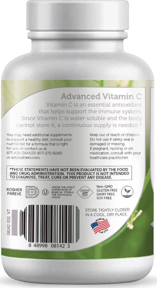 Zahler Pureway C 500mg, Advanced Vitamin C Supplement, Certified Kosher, 120 Capsules