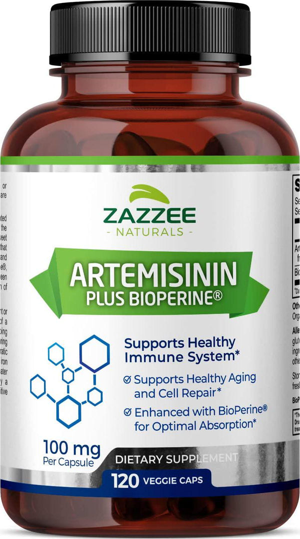 Zazzee Artemisinin, 100 mg per Capsule, 120 Veggie Capsules, 4 Month Supply, Plus 5 mg BioPerine for Enhanced Absorption, Sweet Wormwood Extract, Vegan and Non-GMO
