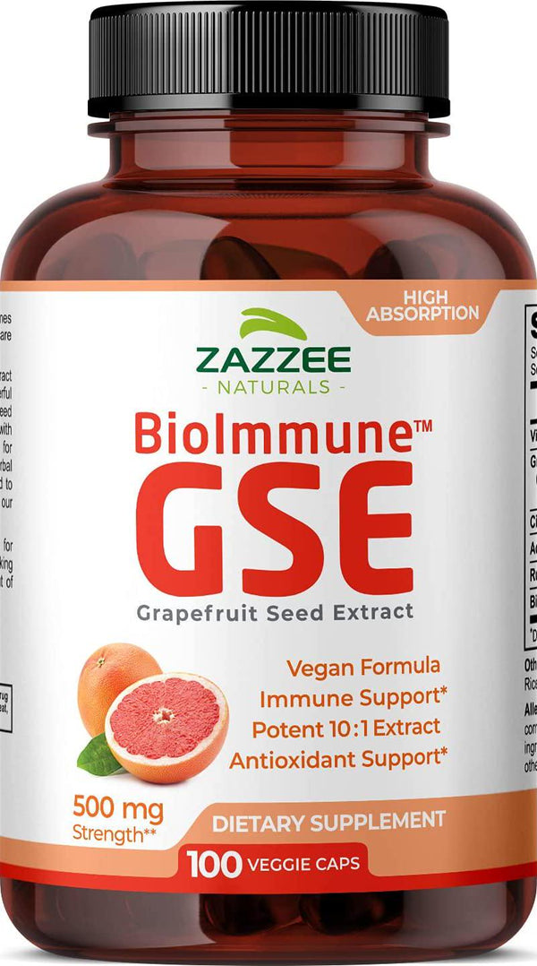 Zazzee BioImmune Grapefruit Seed Extract 500 mg 100 Vegan Capsules, High Absorption, Potent Immune Support Blend, 10:1 Extract, Non-GMO and All-Natural