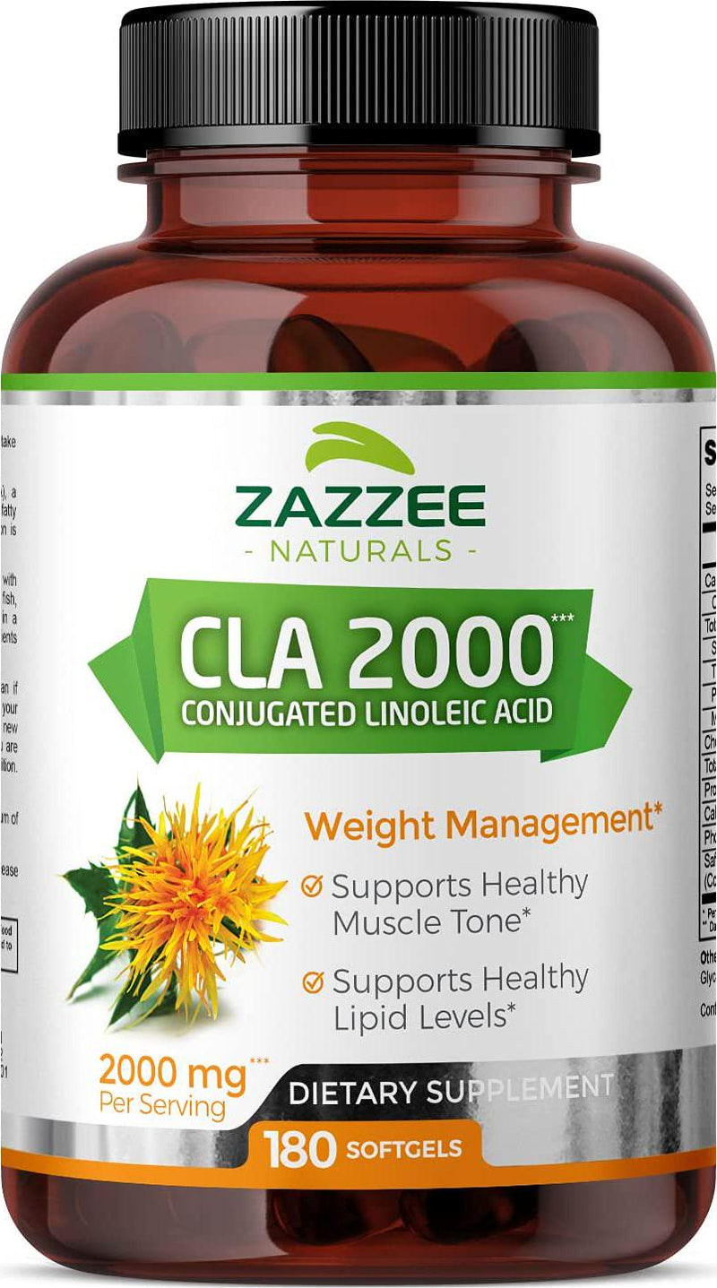 Zazzee CLA, 2000 mg, 180 Softgels, High-Potency Conjugated Linoleic Acid, High Dosage for Weight Management