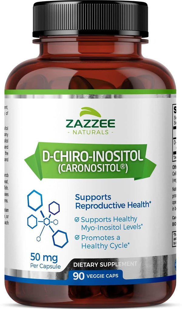 Zazzee D-Chiro-Inositol, 90 Veggie Capsules, 50 mg per Capsule, 3-Month Supply, Ideal Dosage for 40:1 Ratio with Myo-Inositol, Vegan, Non-GMO and All-Natural
