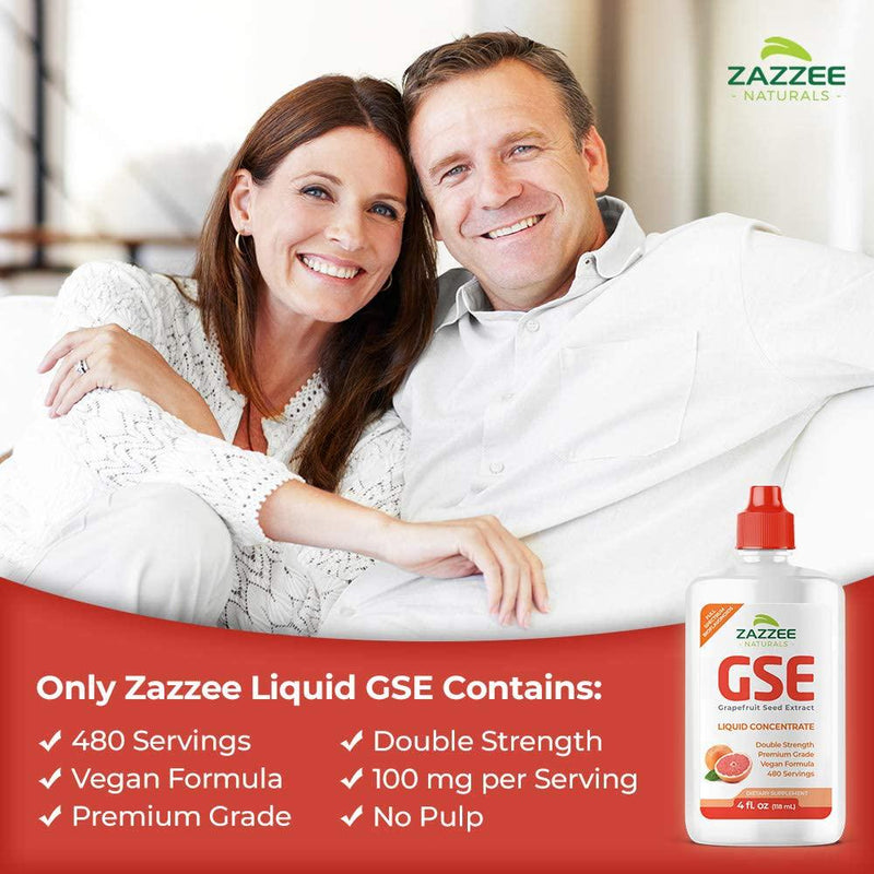 Zazzee Grapefruit Seed Extract (GSE) 4 Ounces, 480 Servings, Double Strength, 100 mg per Serving, Vegan, Liquid Concentrate, Non-GMO and All-Natural