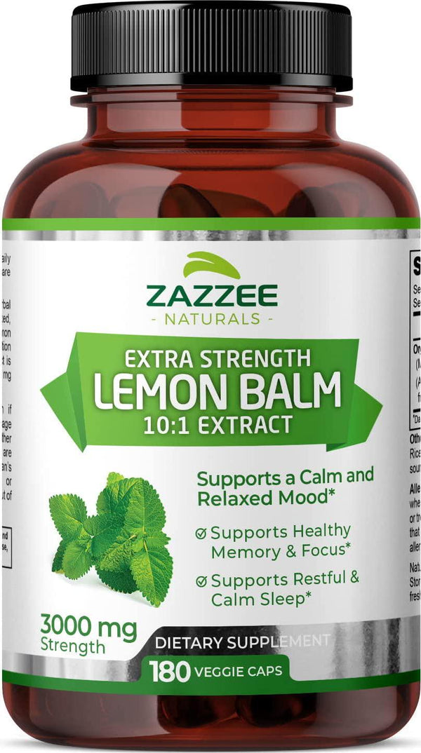 Zazzee Organic Lemon Balm 10:1 Extract, 180 Vegan Capsules, 3000 mg Strength per Capsule, 6 Month Supply, Non-GMO and All-Natural
