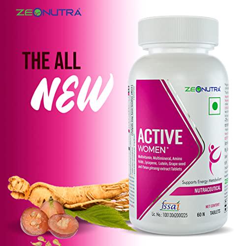 Zeonutra Active Women One Daily Multivitamin and Multimineral Tablets with Panax Ginseng Extract, 36 Minerals, Vitamins, Amino Acids and Herbs Extract Supplement for Women.