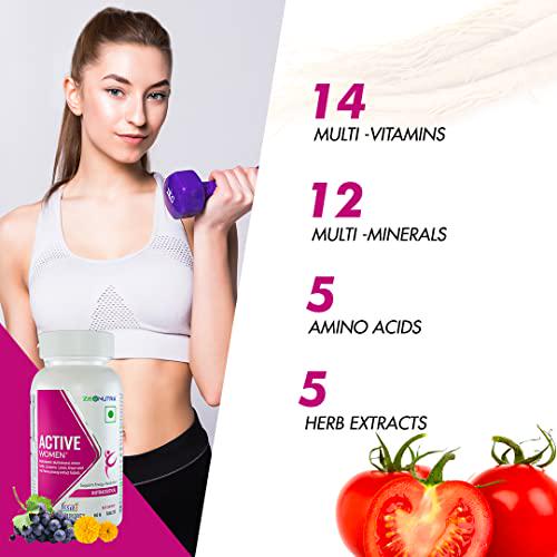 Zeonutra Active Women One Daily Multivitamin and Multimineral Tablets with Panax Ginseng Extract, 36 Minerals, Vitamins, Amino Acids and Herbs Extract Supplement for Women.