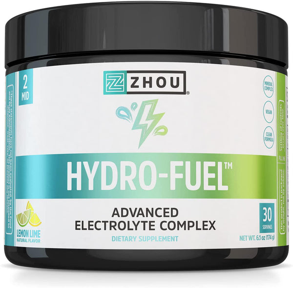 Zhou Nutrition Hydro-Fuel, Sugar Free Electrolyte Powder, Replenish Nutrients and Restore Hydration, Natural Mineral Complex with Coconut Water Concentrate, Vegan, Gluten Free, Lemon Lime, 30 servings