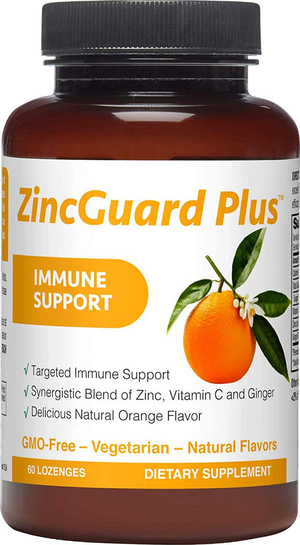 ZincGuard Plus Lozenges with Vitamin C and Ginger, 60 Naturally Orange Flavored Lozenges, GMO-Free, Vegan, Immune Support