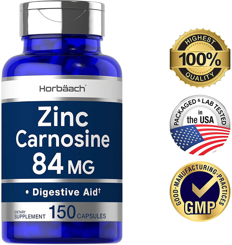 Zinc Carnosine Supplement | 84mg per Capsule | 150 Count | Non-GMO and Gluten Free | by Horbaach