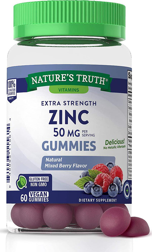 Zinc Gummies | 50mg | 60 Count | Vegan, Non-GMO and Gluten Free Supplement | Mixed Berry Flavor | by Natures Truth