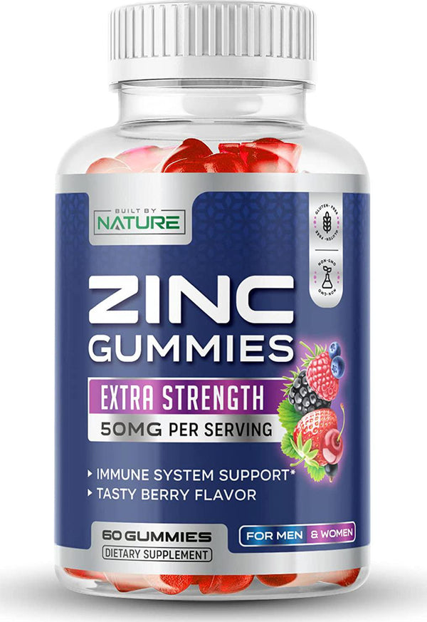 Zinc Gummies Extra Strength 50mg Zinc Citrate Gummy Supplement, Premium Immune Support, Tasty Berry Flavor, 60 Gummies