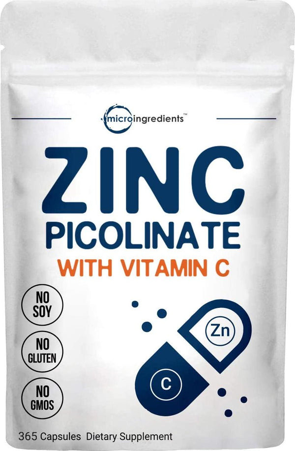 Zinc Picolinate Supplements with Vitamin C, 50mg Elemental Zinc Per Capsule, 365 Counts, Support Immune System Function, Premium Zinc Picolinate for Men and Women