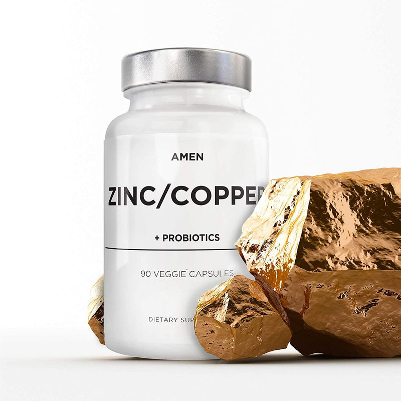 Zinc and Copper Supplement + Probiotics – 3 Months Supply – One Per Day - 50 mg Zinc Picolinate Vitamin Pills - Essential Minerals Supplements – 2 Billion CFUs Probiotic – Vegan, Non-GMO - 90 Capsules