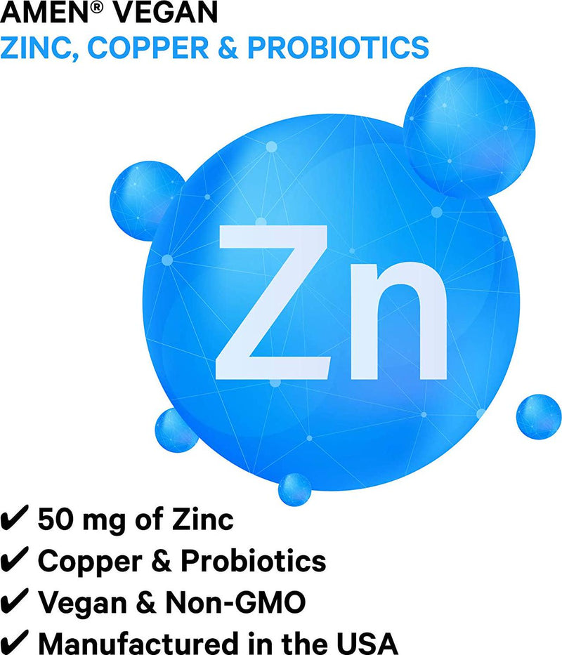 Zinc and Copper Supplement + Probiotics – 3 Months Supply – One Per Day - 50 mg Zinc Picolinate Vitamin Pills - Essential Minerals Supplements – 2 Billion CFUs Probiotic – Vegan, Non-GMO - 90 Capsules
