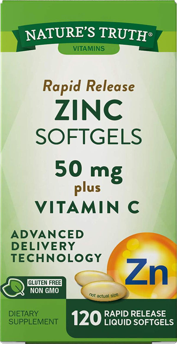 Zinc with Vitamin C | 50mg | 120 Softgels | Non-GMO and Gluten Free Supplement | by Natures Truth