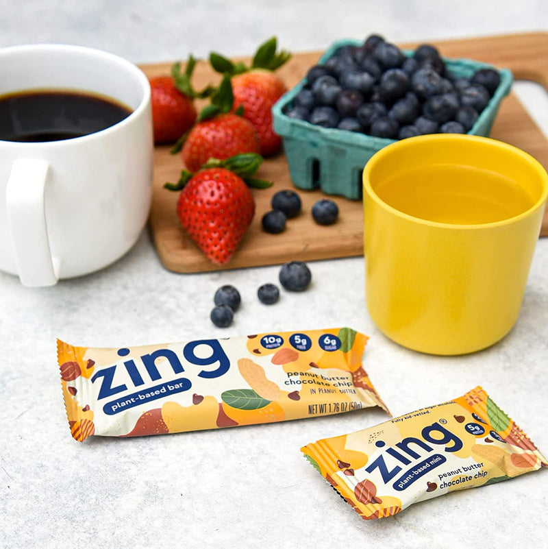 Zing Bars Plant Based Protein Bar | Peanut Butter Chocolate Chip | 10g Protein, 5g Fiber, 6g Sugar | Vegan, Gluten Free, Non GMO | 12 count