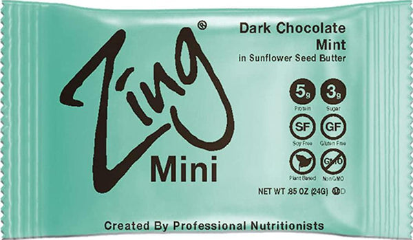 Zing Bars Plant Based Protein Bar Minis, Dark Chocolate Mint, 100 Calorie, 5g Protein and 5g Fiber, Vegan, Gluten Free, Non-GMO, Mini (23g), Mint, 18 Count