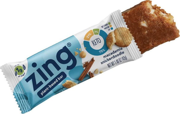 Zing Bars Plant Based Low Carb Keto Protein Bar | Macadamia Snickerdoodle | 8g Protein, 2g Net Carbs, 1g Sugar | Vegan, Gluten Free | 12 Count