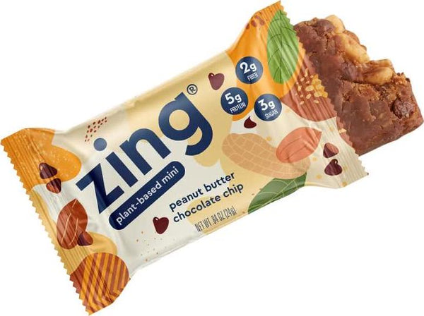 Zing Bars Plant Based Protein Bar Minis | Peanut Butter Chocolate Chip | 100 Calorie | 5g Protein and 2g Fiber | Gluten Free, Non GMO | 18 Count