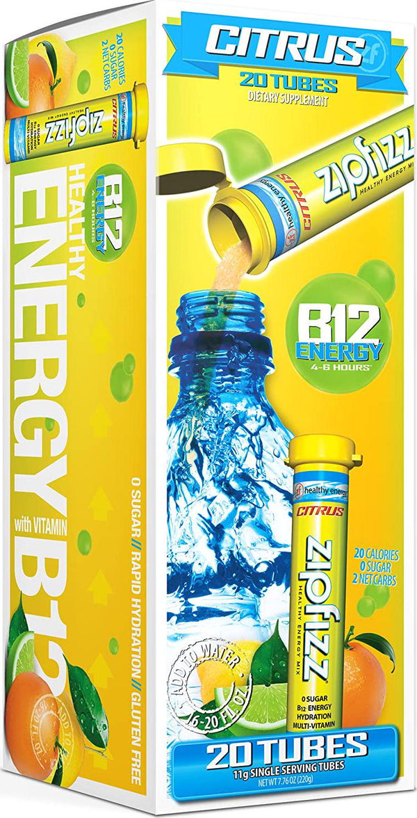 Zipfizz Healthy Energy Drink Mix, Hydration with B12 and Multi Vitamins, Citrus, Orange, 0.38 Oz, 20 Count