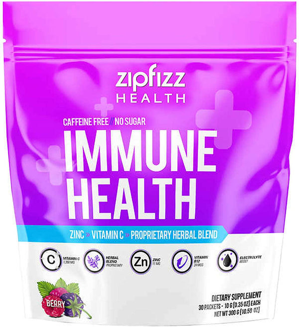 Zipfizz Immune Health Drink Mix, Immune Boost with Zinc and Vitamin C, Caffeine-Free, Berry, 30 Count