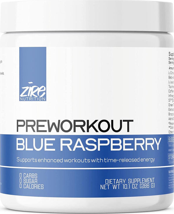 Zire Nutrition Pre Workout Powder, 40 Servings, No Creatine, Clinically Studied Patented Ingredients, Clean Caffeine Preworkout, No Sugar, No Sucralose, No Jitters, Natural Flavor, Blue Raspberry