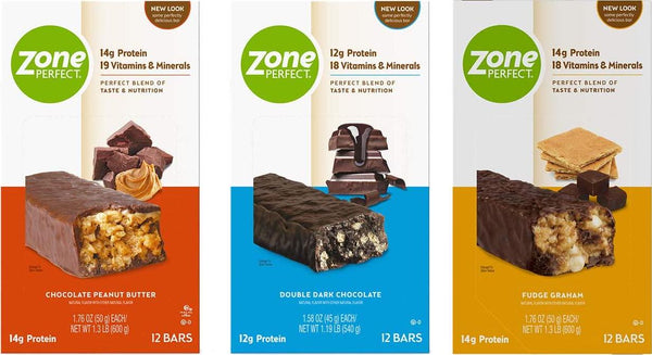 Zone PERFECT Protein Bars, Variety Pack, High Protein, with Vitamins and Minerals, 36 Bars