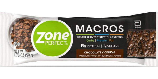 Zone Perfect Macros Bars, with 15g Protein, 1g Sugars and 18 Vitamins and Minerals, Chocolatey Cereal, 20 Count