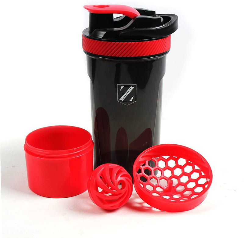 Zoyer Protein Shaker Bottle (24-Ounce) Mixer Bottle With Twist And Lock Protein Box Storage (Red)