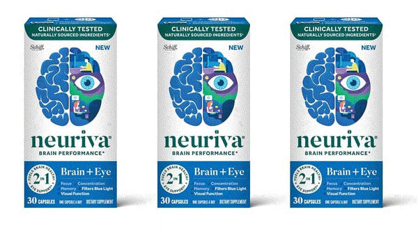 Neuriva Brain + Eye Support Capsules (30 Count), with Vitamins a C E, Zinc, Zeaxanthin, Antioxidants, Filters Blue Light, Decaffeinated, Vegetarian, Gluten & GMO Free, 3 Pack