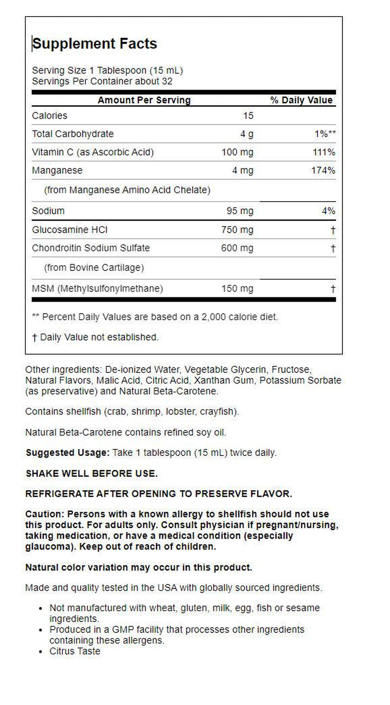 NOW Supplements, Glucosamine & Chondroitin with MSM, Liquid, Joint Health, Mobility and Comfort*, 16-Ounce