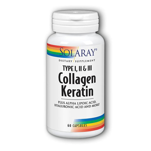Solaray Type I, II & III Collagen Keratin | ALA & Hyaluronic Acid | Hair, Skin & Joint Health Support, 60 Caps, 30 Serv.