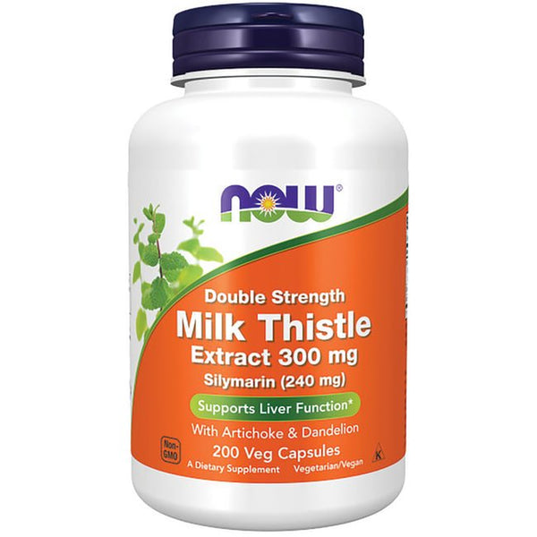 NOW Supplements, Milk Thistle Extract, Double Strength 300 Mg, Silymarin (240 Mg), Supports Liver Function*, with Artichoke and Dandelion, 200 Veg Capsules