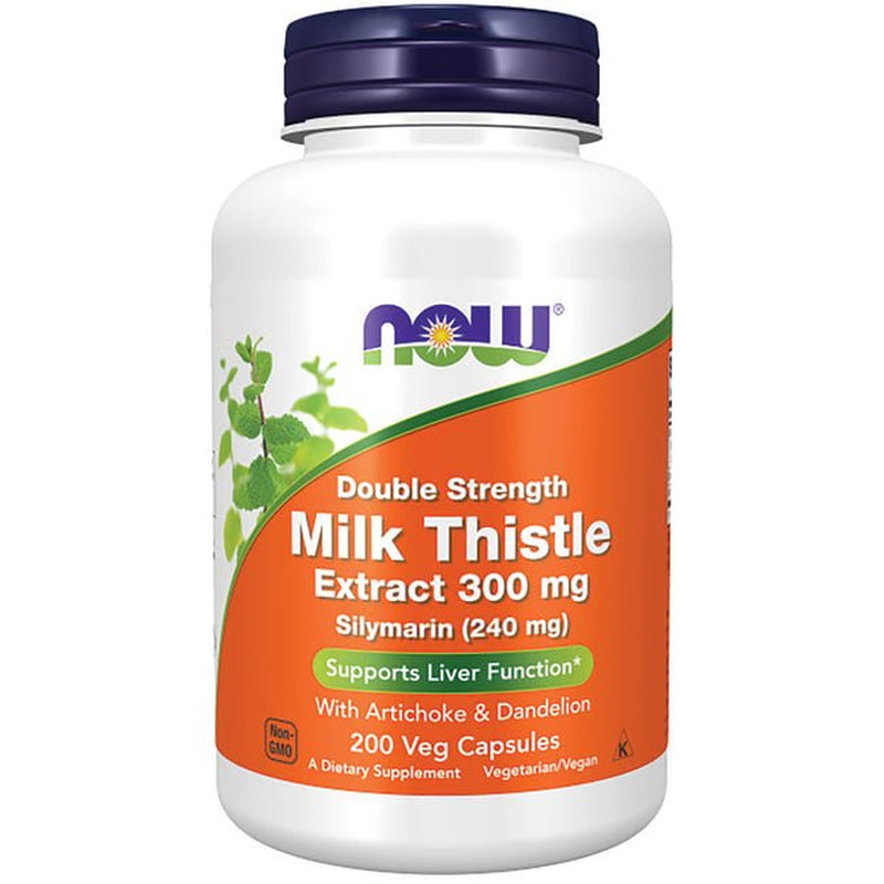 NOW Supplements, Milk Thistle Extract, Double Strength 300 Mg, Silymarin (240 Mg), Supports Liver Function*, with Artichoke and Dandelion, 200 Veg Capsules