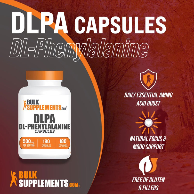 Bulksupplements.Com Dl-Phenylalanine Capsules, 500Mg - Brain, Liver, & Skin Support Supplements (180 Gel Caps - 180 Servings)