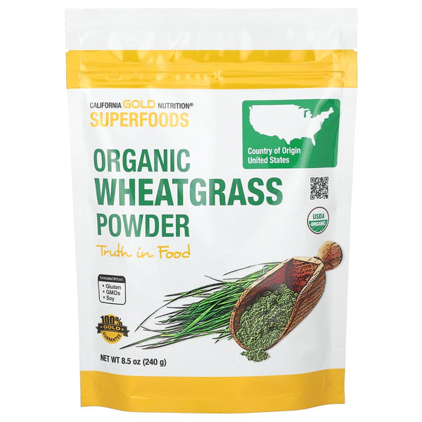 Organic Wheat Grass Powder, Sourced from USA, USDA Certified Organic, 8.5 Oz (240 G)