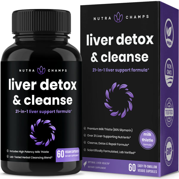 Nutrachamps Liver Cleanse Detox & Repair | Milk Thistle Extract with Silymarin 80%, Artichoke Extract, Dandelion Root, Chicory, 25+ Herbs | Premium Liver Health Formula | Liver Support Detox Cleanse