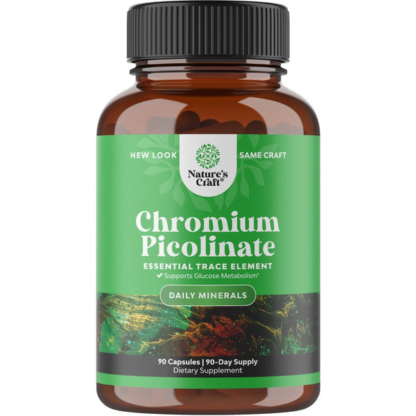 Chromium Picolinate 200Mcg Mineral Supplements - Natural Chromium Supplement for Sugar Balance Muscle Growth Brain Booster Heart Health - Natural Pre Workout for Men and Women