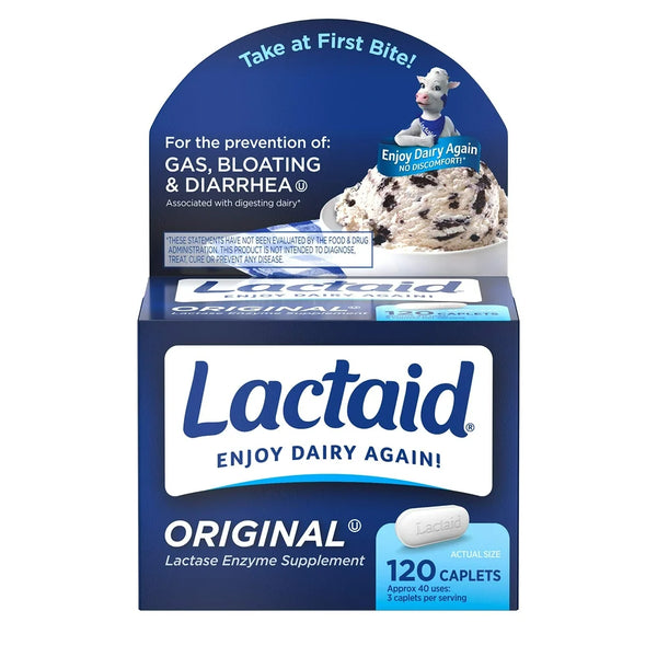 Lactaid Original Strength Lactose Intolerance Relief Caplets, 120 Ct