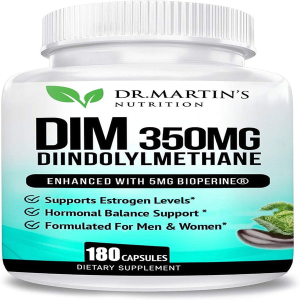350Mg DIM Supplement plus Bioperine | 6 Months Supply for Estrogen Balance, Hormone Menopause Relief, Supporting Non-Cystic Acne & Bodybuilding | Diindolylmethane for Men & Women | Dr Martin'S