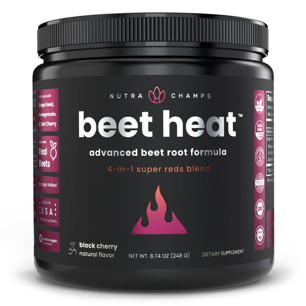 Nutrachamps Beet Root Powder Circulation Supplement | Superfood Powder Nitric Oxide Supplement with Beetroot Juice, Super Reds Powder & Grape Seed Extract | No Sugar Beet Supplement