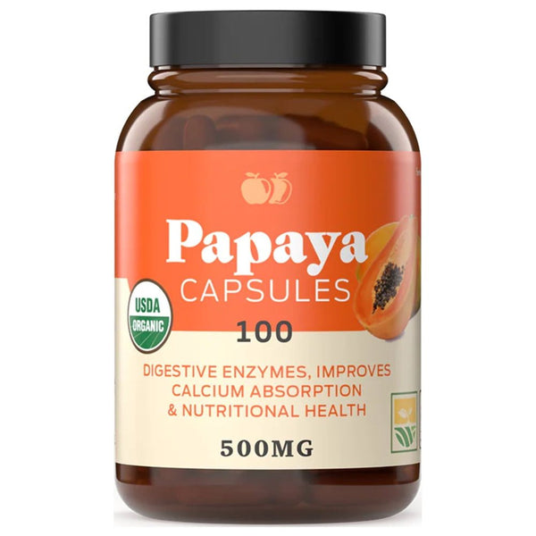 Papaya Enzymes & Organic Papain Enzyme Capsules - 600Mg 100 Pills, Organic Papaya Powder Digestive Super Fruit Capsules
