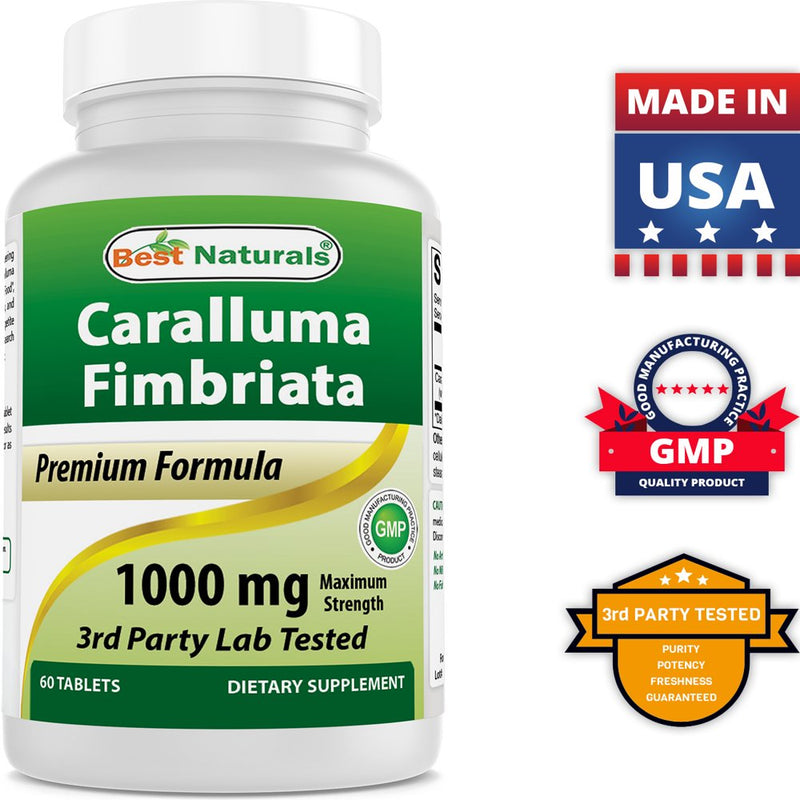 3 Pack Best Naturals Caralluma Fimbriata 1000 Mg 60 Tablets | Appetite Suppressant and Weight Loss Diet Supplement (Total 180 Tablets)