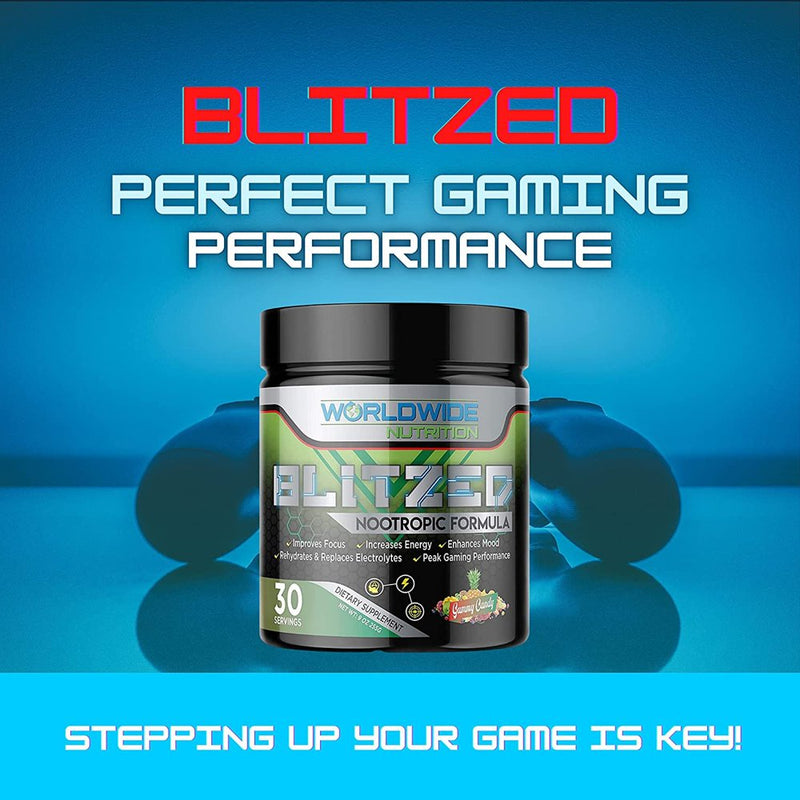 Worldwide Nutrition Blitzed Nootropic Formula - All Natural Energy Drink Mix Powder - Brain Supplements for Memory and Focus - Enhanced Focus and Energy Supplement- Gummy Candy Flavor - 30 Servings